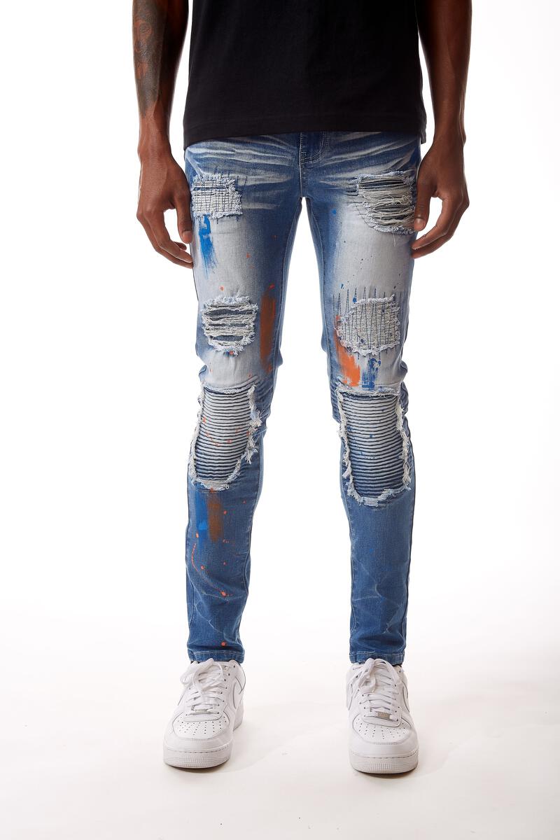 R3bel Jeans Light Blue/Orange & Royal Paint