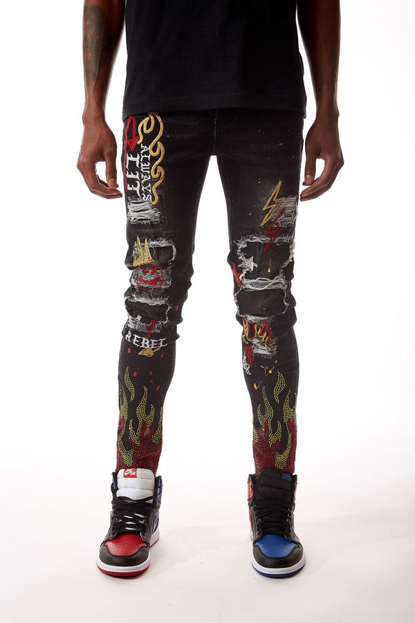 R3BEL Jeans Red/Yellow Flame