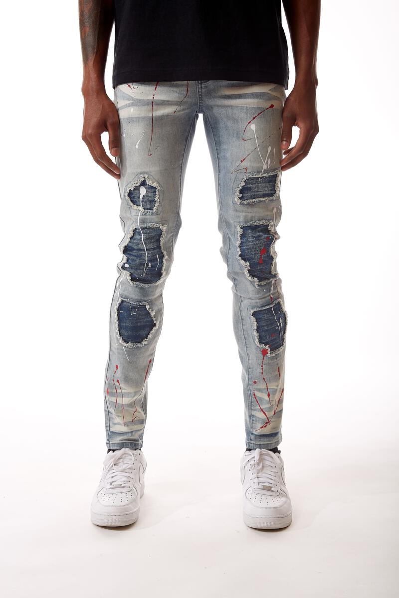 R3BEL Jeans Blue/Red Paint