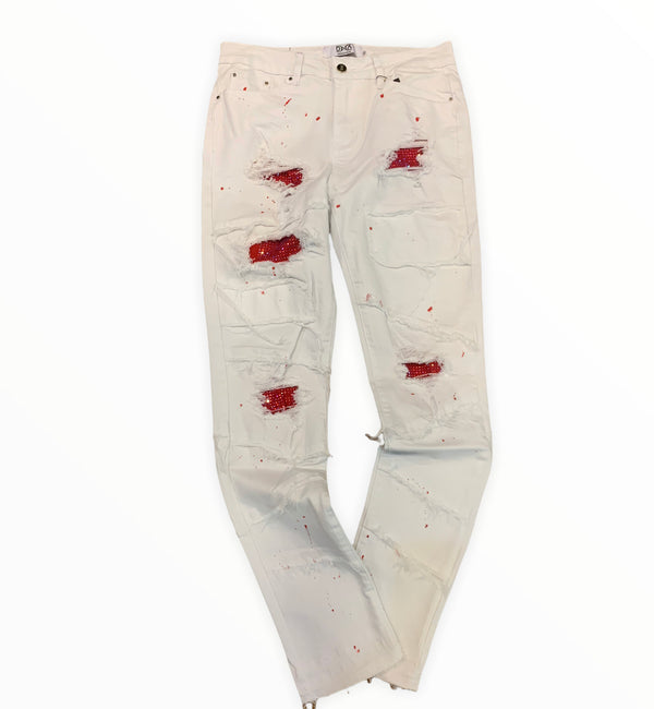 DNA JEANS white with red stone patches